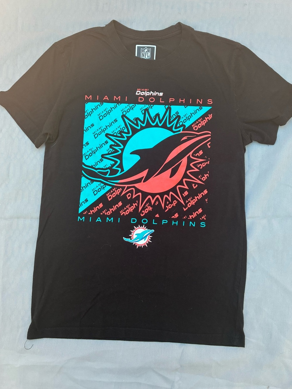 NFL Miami Dolphins Black Tee with Teal & Coral Logo